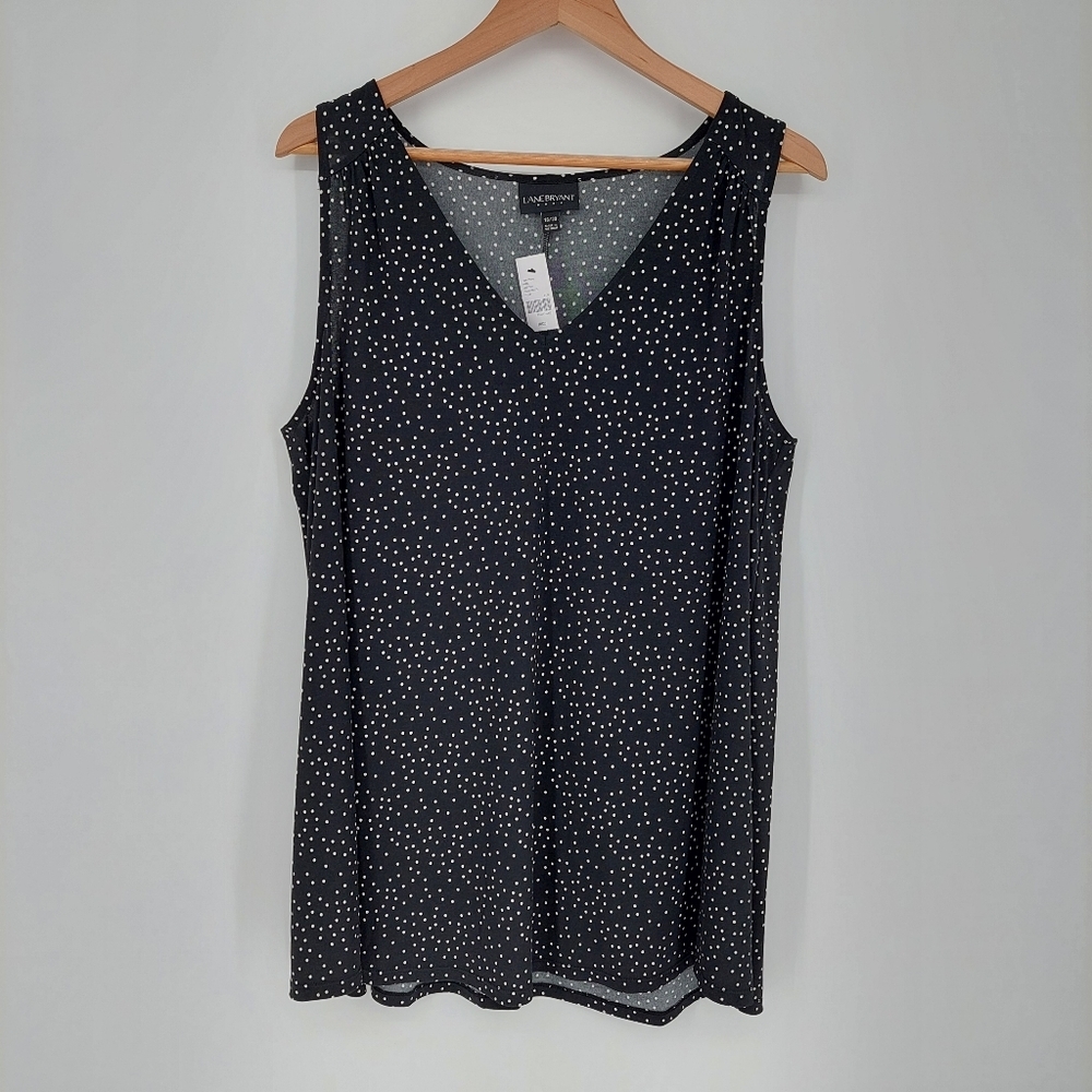 Lane Bryant Black Polka Dot V-Neck Sleeveless Top, 18/20